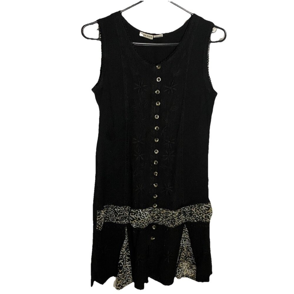 Y2K Raya Sun Mini Dress Womens S Drop Waist Black Animal Print Fairy Whimsigoth‎